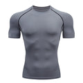 Camiseta masculina de compressão para corrida, fitness e treino. Manga curta, ajuste justo, secagem rápida, ideal para academia e jogging.