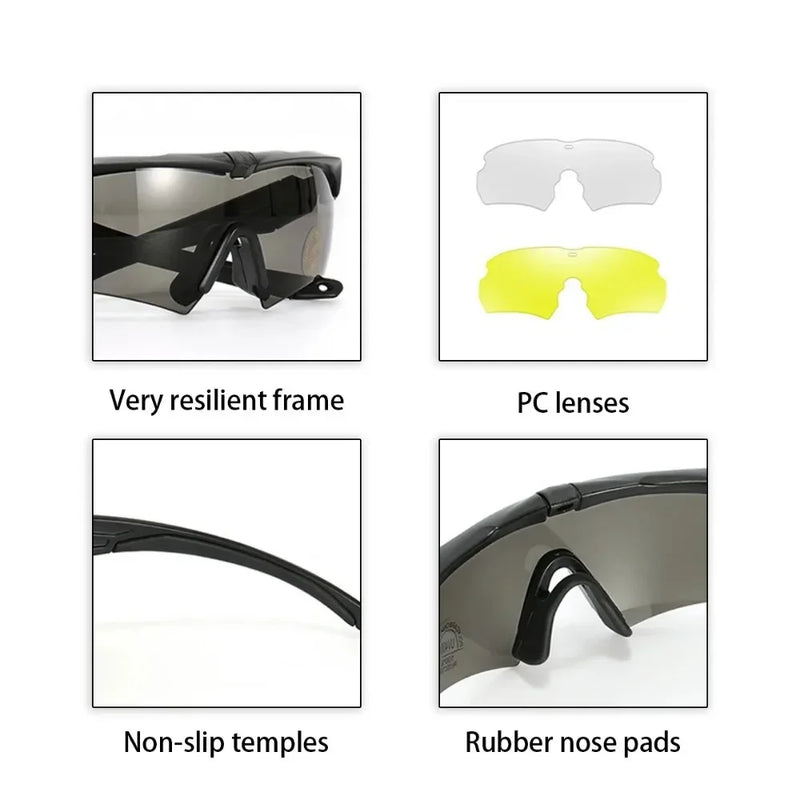 Óculos Táticos Militares – 3 Lentes Intercambiáveis (HD)