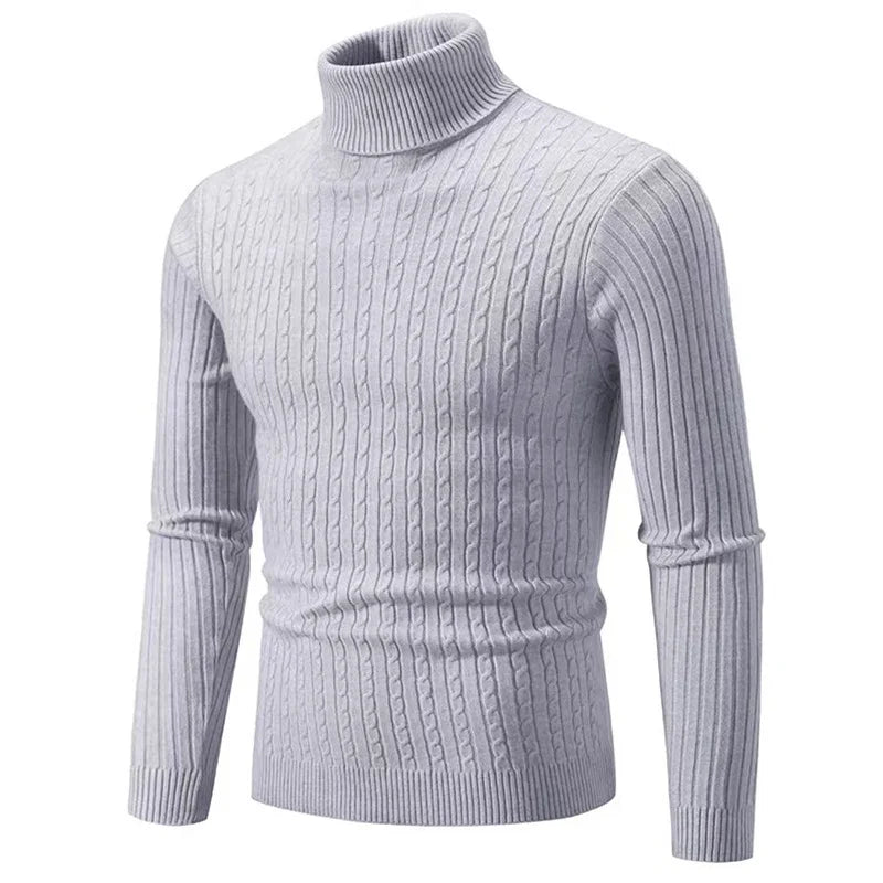 Suéter Masculino Gola Alta 2025 – Tricô de Lã, Pulôver Casual Quente, Cores Sólidas, Ideal para o Inverno