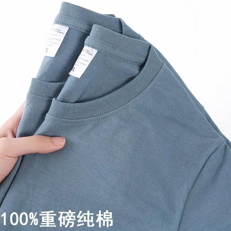 Camiseta Unissex 100% Algodão – Cores Sólidas, Gola O, Manga Curta, Estilo Coreano, Tamanhos M ao 4XL