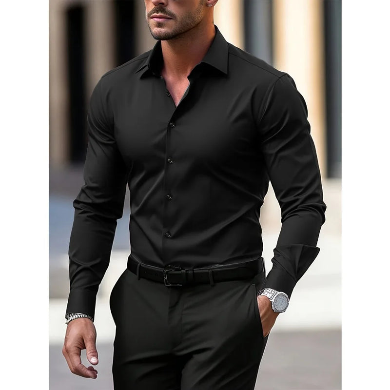 Camisa Social Masculina FGKKS – Manga Longa, Tecido Elástico