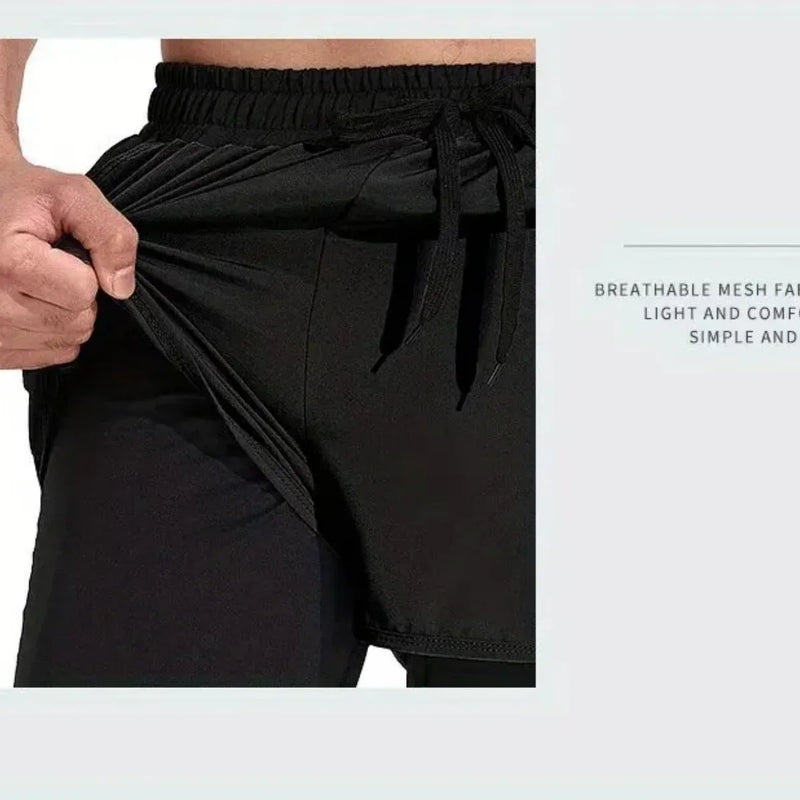 Shorts masculinos com tecnologia Aloe, modelo esportivo 2 em 1, de secagem rápida, estiloso e confortável.