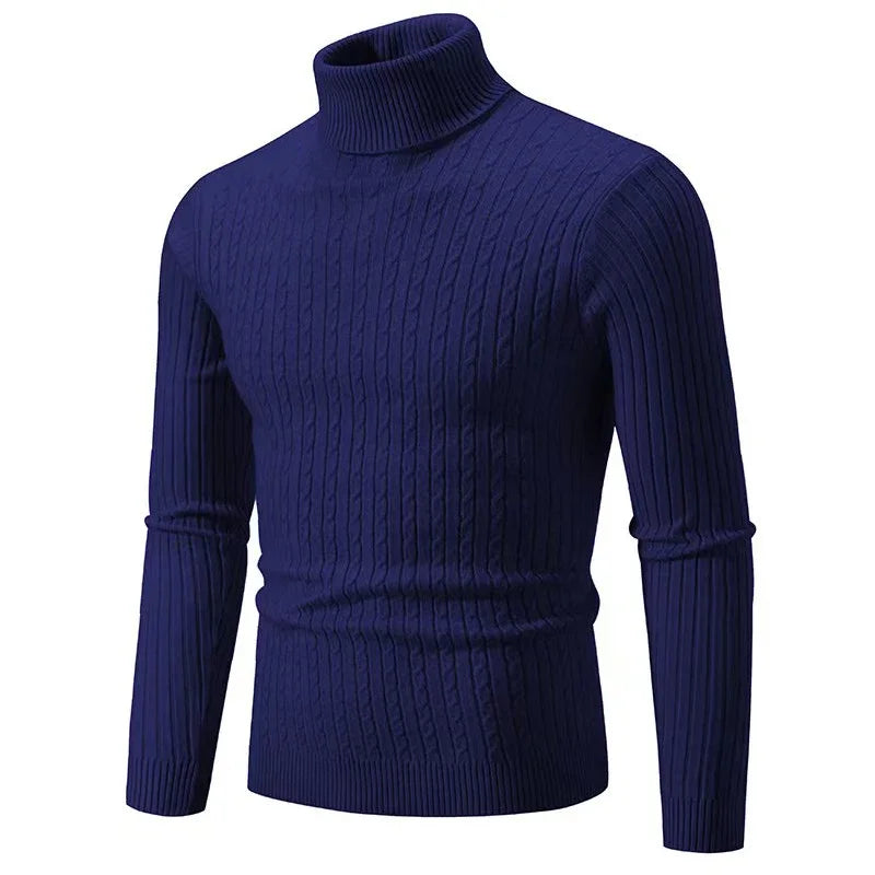 Suéter Masculino Gola Alta 2025 – Tricô de Lã, Pulôver Casual Quente, Cores Sólidas, Ideal para o Inverno