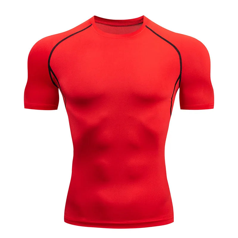 Camiseta masculina de compressão para corrida, fitness e treino. Manga curta, ajuste justo, secagem rápida, ideal para academia e jogging.