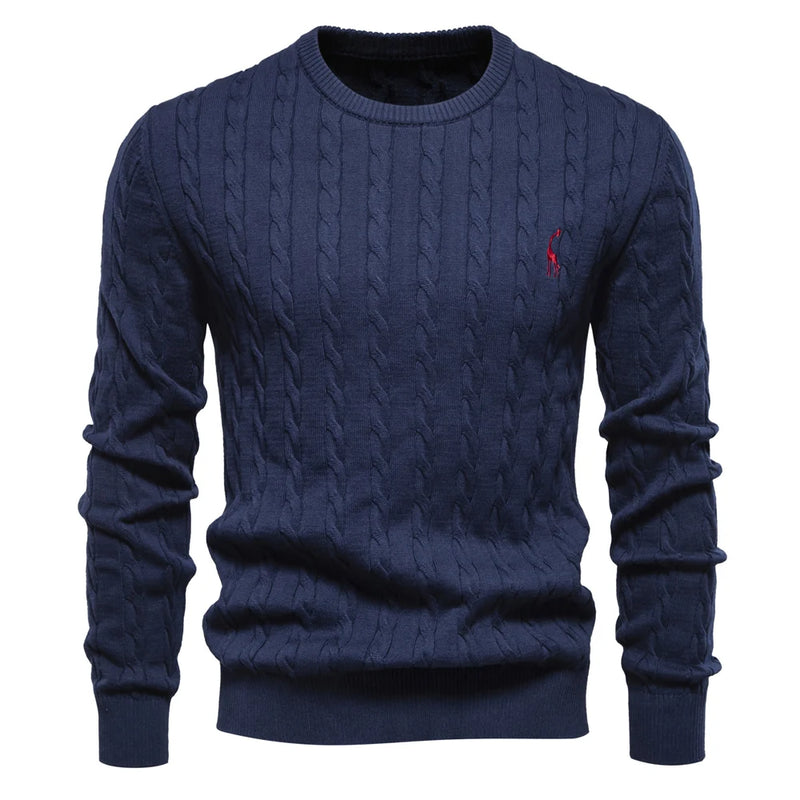 Suéter Masculino AIOPESON com Bordado de Girafa – Malha Clássica com Estilo Único