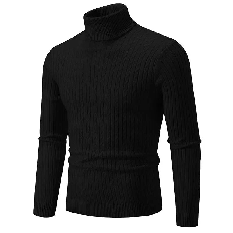 Suéter Masculino Gola Alta 2025 – Tricô de Lã, Pulôver Casual Quente, Cores Sólidas, Ideal para o Inverno