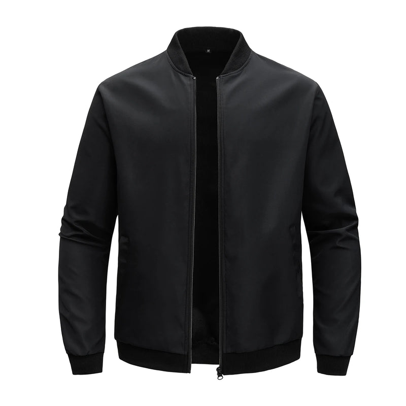 Jaqueta masculina 2024, gola baseball, manga curta, solta, cor sólida, estilo casual e business, fina, para primavera e outono, tendência.