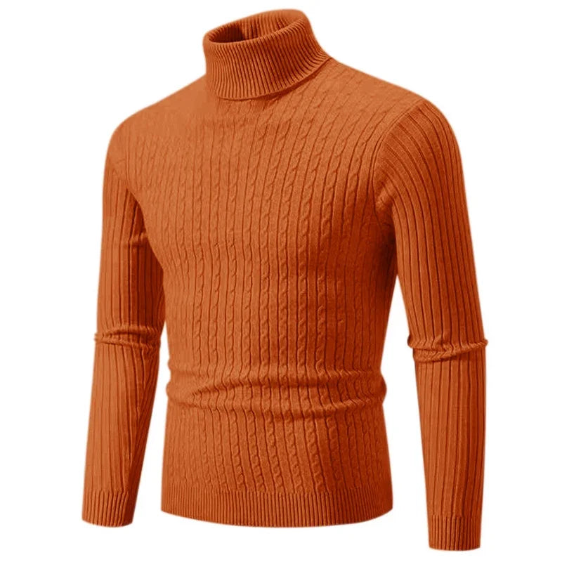 Suéter Masculino Gola Alta 2025 – Tricô de Lã, Pulôver Casual Quente, Cores Sólidas, Ideal para o Inverno