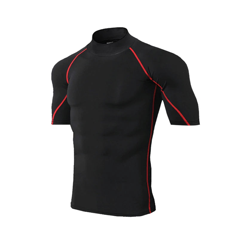 Camiseta de compressão masculina, esportiva, com secagem rápida e mangas curtas.