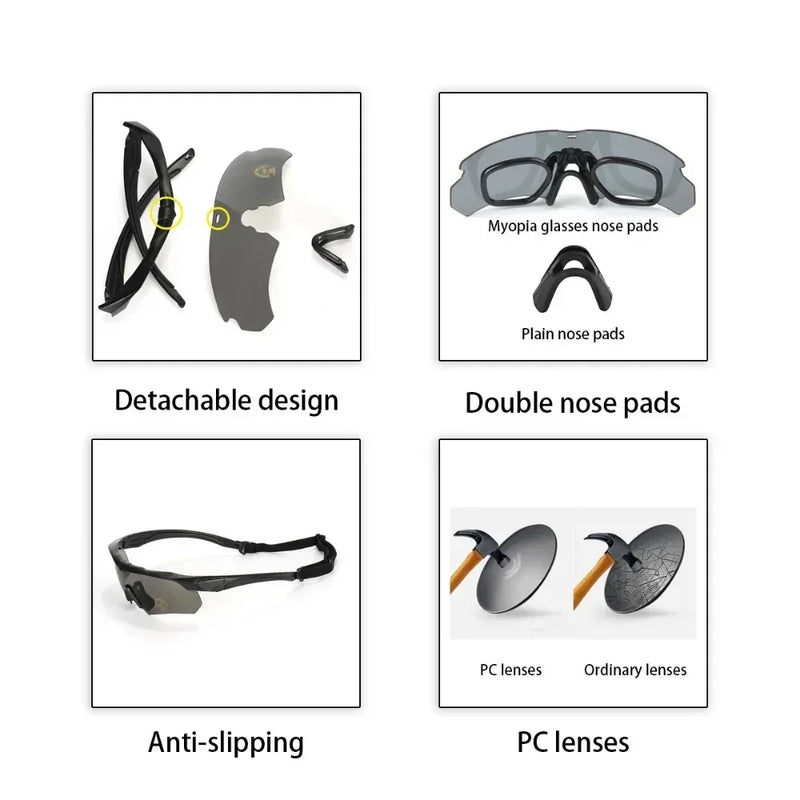 Óculos Táticos Militares – 3 Lentes Intercambiáveis (HD)