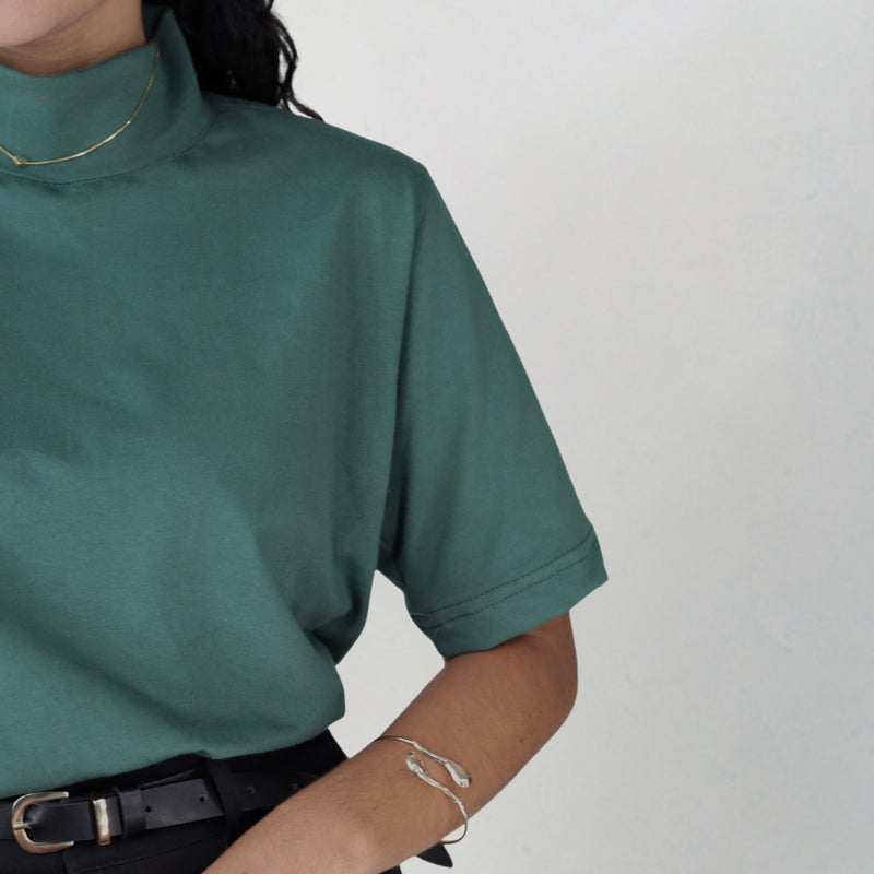 Kit 3 T-Shirt Feminina Blusa Gola Alta Camiseta Manga 3/4 100% Algodão Básica