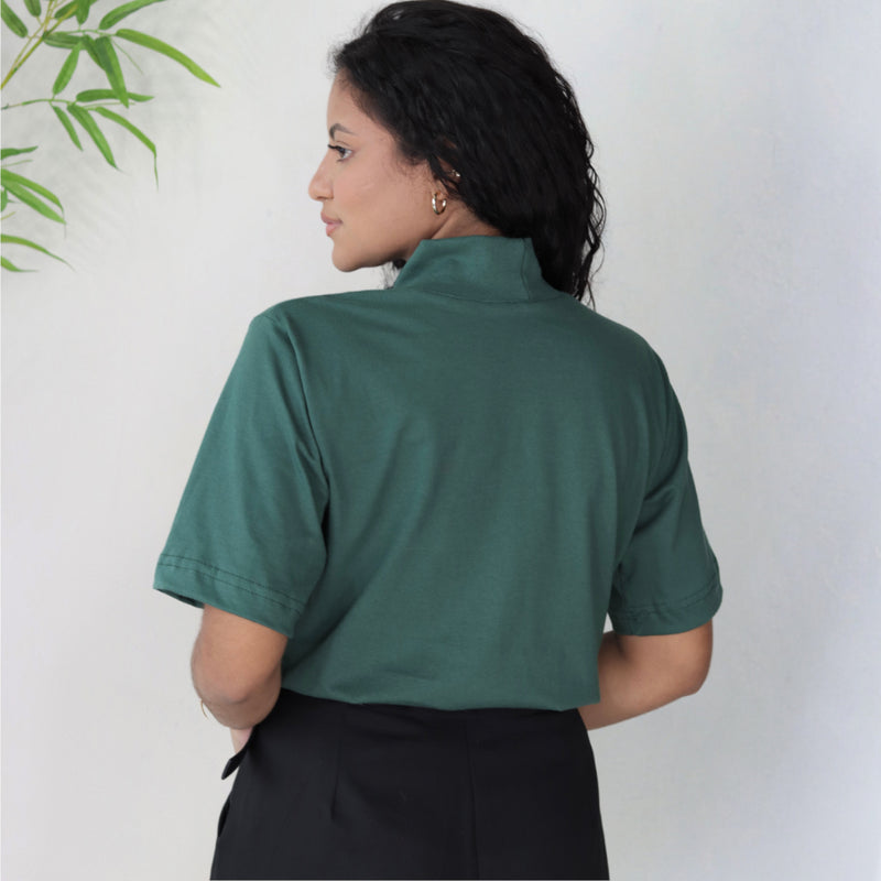 Kit 3 T-Shirt Feminina Blusa Gola Alta Camiseta Manga 3/4 100% Algodão Básica