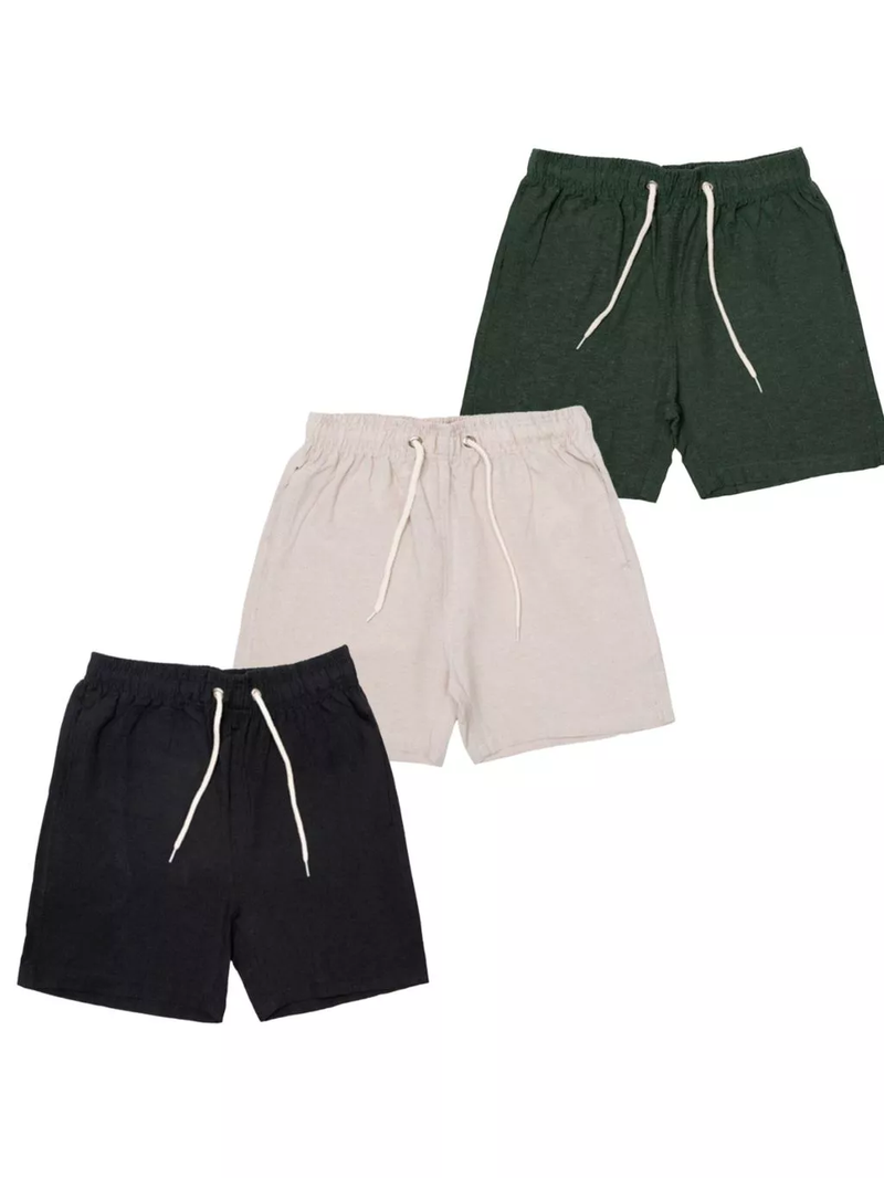 Kit 3 Short Masculino Linho Estilo Mauricinho Com Bolso Lateral