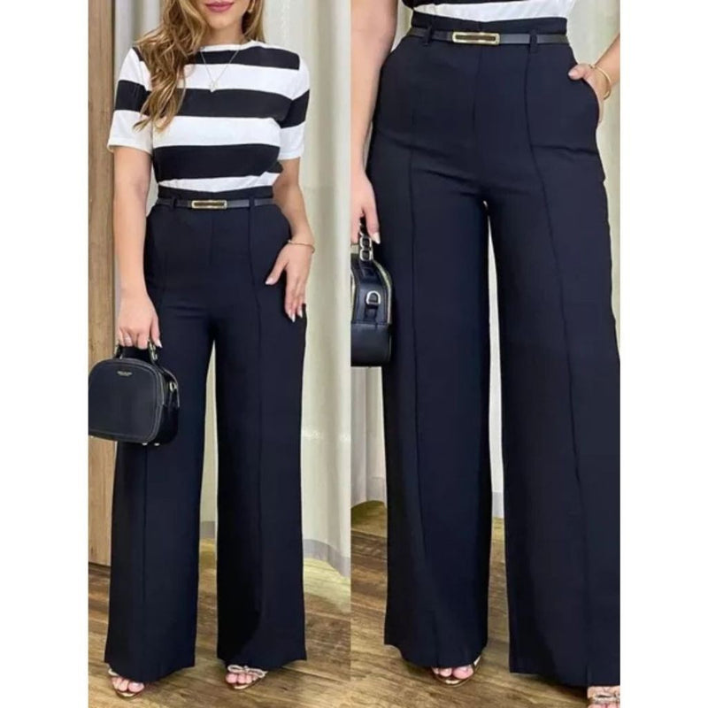 Calça Pantalona Alfaiataria Premium Cintura Alta Com Bolso Com Cinto PROMOÇÃO